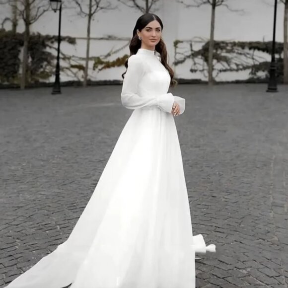 Dresses | Nwot High Neck Long Sleeve Modest Wedding Dress | Poshmark